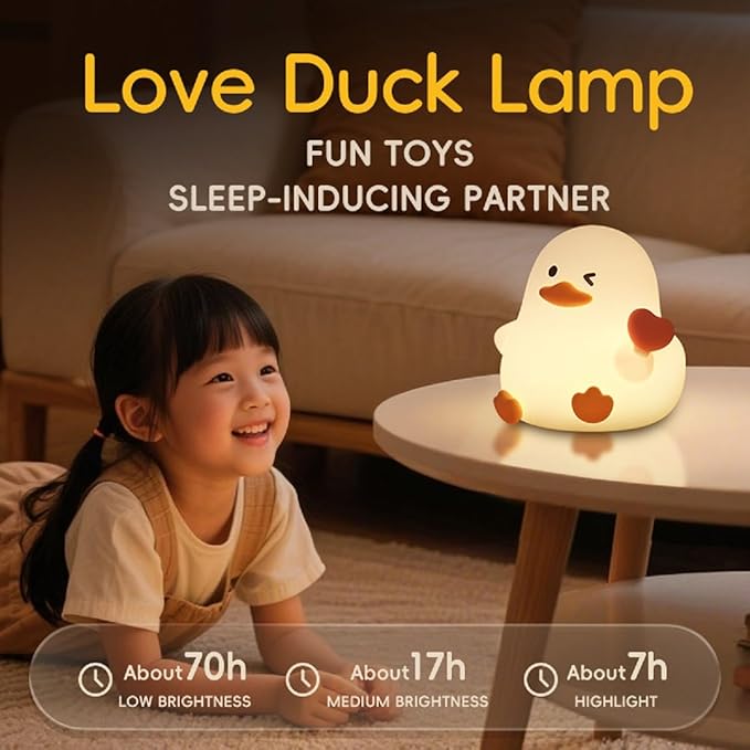Duck Night Light for Adults Kids,Cute Silicone Animal Dimmable Nursery Nightlight with 7 Colors 30min Timer,Rechargeable Table Lamp Bedside Lamp for Christmas Gifts Room Decor