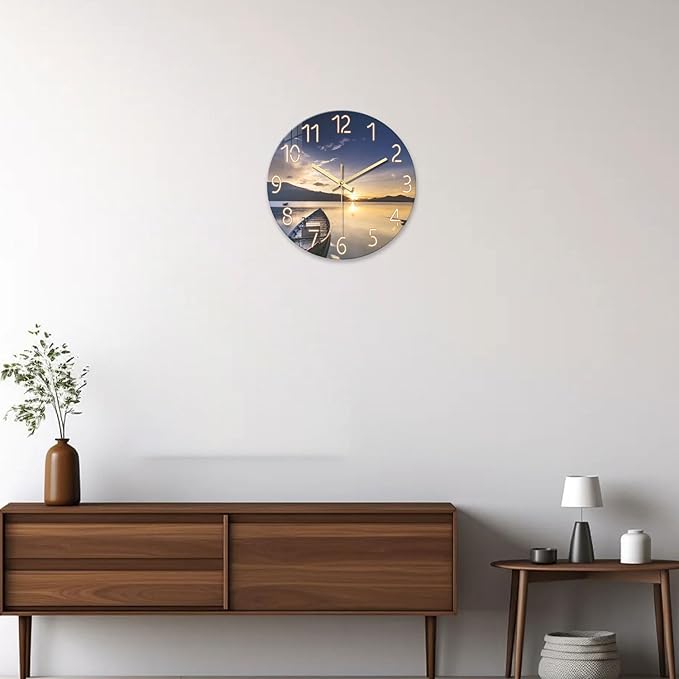 16 Inch Large Beach Wall Clocks for Living Room Decor Sunset Battery Powered Clock Analog Silent Wall Clock Modern