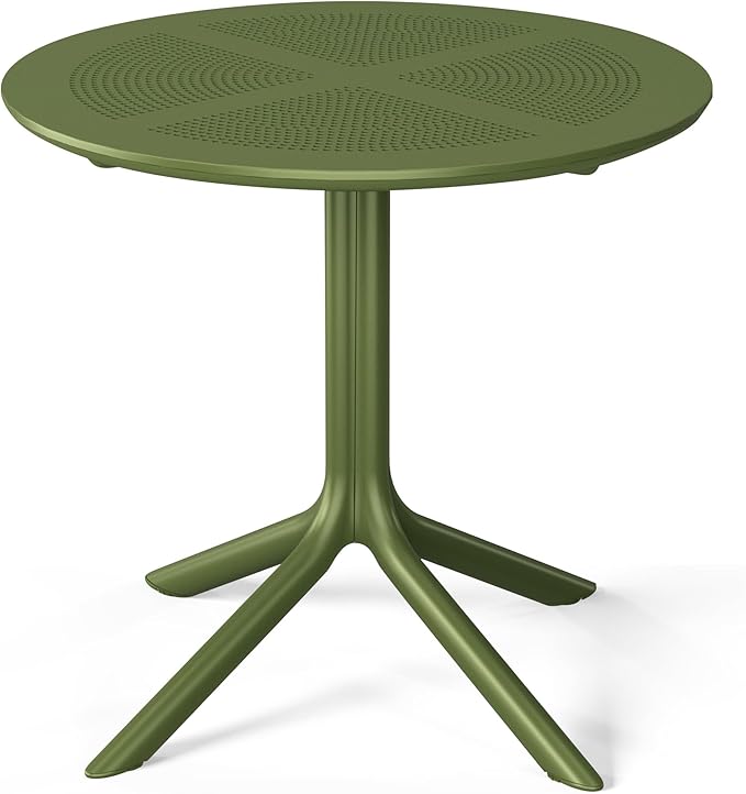 Costaelm Small Patio Table, Outdoor Round Dining Table, Weather Resistant Outside Table for Poolside Deck Lawn Garden Backyard, Olive Green