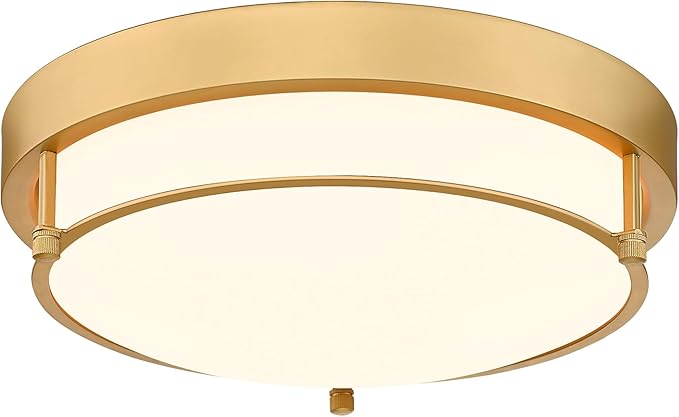 Flush Mount Light Fixture, 12 inch 2-Light Modern Ceiling Light with Brass Gold Finish for Hallway Kitchen Laundry Bedroom, 4822-BB