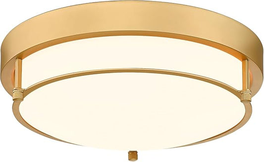 Flush Mount Light Fixture, 12 inch 2-Light Modern Ceiling Light with Brass Gold Finish for Hallway Kitchen Laundry Bedroom, 4822-BB