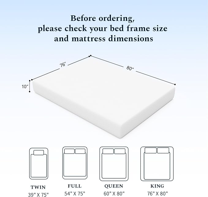 King Mattress, 10 Inch Memory Foam Mattress in a Box, Fiberglass Free King Size Mattresses for Pressure & Pain Relief, Soft and Comfortable