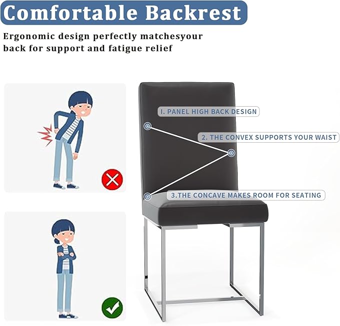 AUZ Dining Chairs, Mid-Century Modern Upholstered Chairs, Gray Faux Leather Dining Room Chairs Set of 2 with Silver Sled Legs