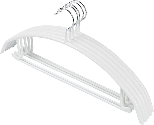 Non-Slip Rubber Coated Metal Hangers No Shoulder Bump, Set of 5/10 Heavy Duty Contour Sweater Hangers for Shirts Coats Dresses or Suits, Rust-Free Closet Clothes Organizer, 16.5”, White
