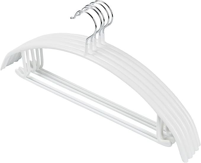 Non-Slip Rubber Coated Metal Hangers No Shoulder Bump, Set of 5/10 Heavy Duty Contour Sweater Hangers for Shirts Coats Dresses or Suits, Rust-Free Closet Clothes Organizer, 16.5”, White