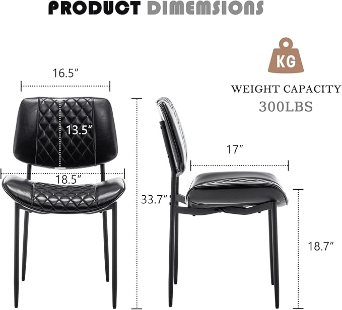 Modern Dining Chairs Set of 6, Leather Dining Chair with Metal Legs, Upholstered Dining Room Chairs for Dining Room, Kitchen, Vanity (Black)