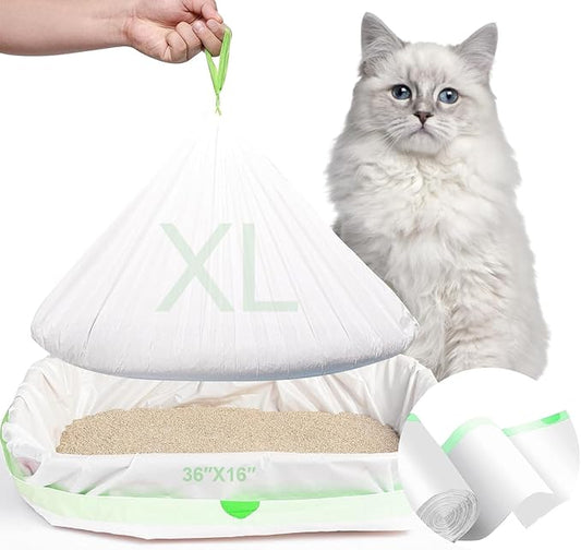 Cat Litter Liners Large, 30 Pack Jumbo Drawstring Cat Litter Bags, Extra Thick Litter Pan Liners Heavy Duty 36"x16" for cat