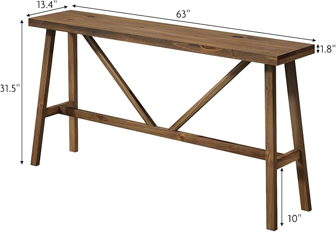 Wnutrees 63" Farmhouse Solid Wood Console Tables, Rustic Hallway Table, Solid Firwood Sofa Table for Entryway, Living Room, Easy Assembly, Natural