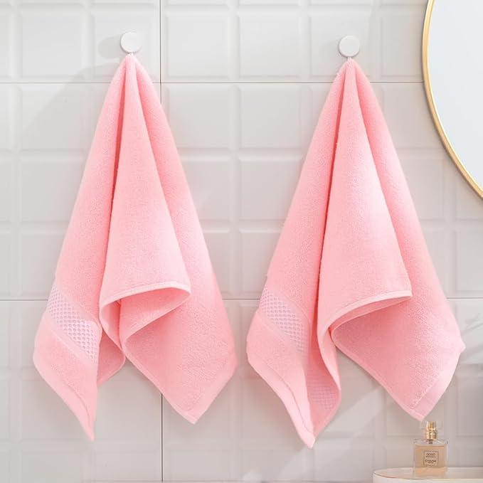 sense gnosis Pink Hand Towel Set of 2 Super Soft 100% Cotton Absorbent Plush Bath Hand Towels for Bathroom Home Decorative 13 X 29 Inches