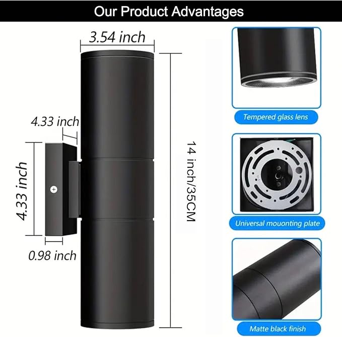 4 Pack 14inch LED Up & Down Wall Lights,18W E26 4000K Day White 1800LM Outdoor Wall Light Aluminum Body Waterproof IP65 led Porch Light for Wall Patio Garage Garden