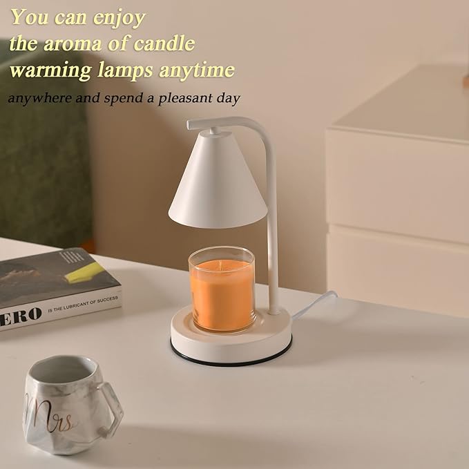Candle Warmer Lamp, Electric Candle Lamp Warmer Birthday for Mom Women Home Bedroom Decor Dimmable Wax Melt Warmer for Scented Wax with 2 Bulbs, Jar Candles (White)