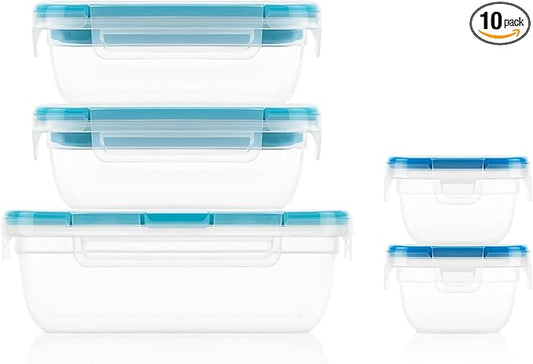 Snapware Total Solution 5-Pack (Mixed Sizes) Plastic Food Storage Containers Set, Leakproof & Airtight Locking Lids Rectangular Tupperware, Non-Toxic BPA-Free Lids, Microwave Dishwasher Freezer Safe