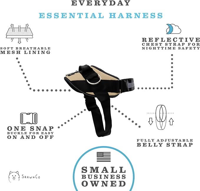 ShawnCo Essential Dog Harness, No-Pull Pet Vest with 3 Leash Clips, No Choke, Reflective, Adjustable and Padded, for Easy Walking and Training for Small, Medium and Large Dogs (Driftwood, L)
