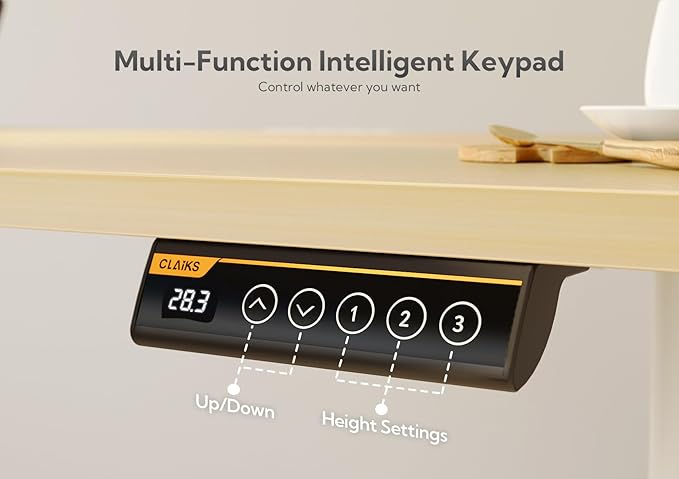 Claiks Electric Standing Desk, Adjustable Height Stand up Desk, 63x24 Inches Sit Stand Home Office Desk with Splice Board, White Frame/Nature Top