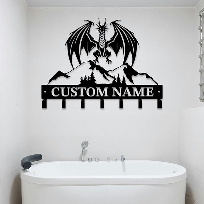 Personalized Evil Dragons Keys Hooks,Custom Name Metal Dragons Art Keys Hooks,Metal Dragons Lover Wall Home Storage Decorative Keys Hooks,Key Holder Hooks for Wall (Style D)