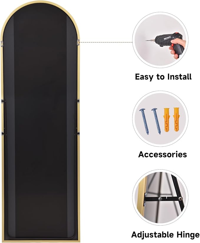 HARRITPURE 58"x18" Arched Full Length Mirror Free Standing Leaning Mirror Hanging Mounted Mirror Aluminum Frame Modern Simple Home Decor for Living Room Bedroom Cloakroom, Gold