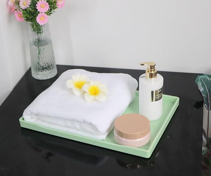 Green Serving Tray (15 x 10.6 inch), Laegr Tray for Serving Accessory, Spa, Coffee, Drinks, Tea, Bar, Party, Seasoning, Perfume and Display Use.