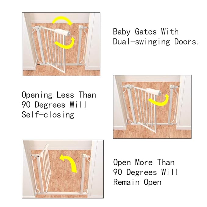 ALLAIBB Extra Wide Pressure Mount Baby Gate Auto Close White Metal Child Dog Pet Safety Gates with Walk Through for Stairs,Doorways,Kitchen and Living Room(33.86-38.58"/86-98cm)