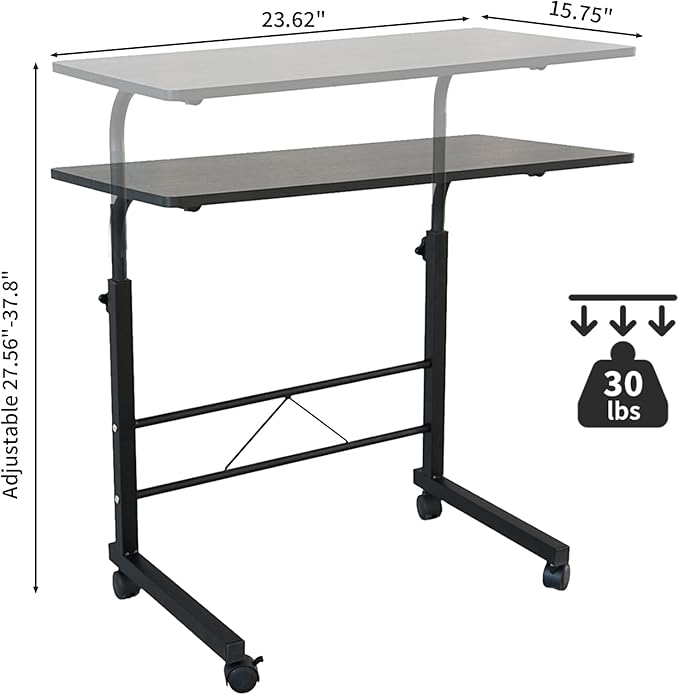 Karl home Side Table Mobile Standing Desk Adjustable Height Portable Laptop Table, TV Tray Computer Workstation Sofa Bed Teble for Home Office, Desktop 23.62" L x 15.75" W, Black