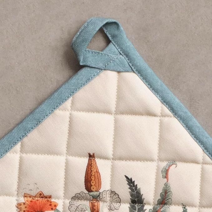 Maison d' Hermine Pot Holders 100% Cotton Heat Resistant Potholders 8" x 8" Hot Pads with Loop for Thanksgiving Christmas Decorations BBQ Cooking Baking Handling Hot Pans (Pack of 1, Dalida)