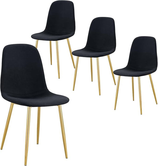 Dining Chairs Set of 4,Luxury Modern Kitchen Dining Room Chairs with Metal Golden Leg and Linen Material High Resilience for Dining Room,Restaurant,Living Room, Bedroom, (Black+Gold)