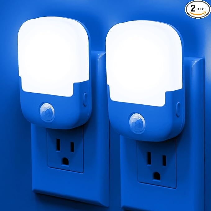 Briignite Blue Motion Sensor Dusk to Dawn Dimmable Led Night Light 2Pack for Kids, Bedroom, Kid Room, Bathroom