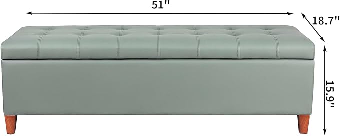 Joveco 51 Inch Storage Ottoman Bench,Tufted Leather Storage Bench for Bedroom (51”,Gray Green)