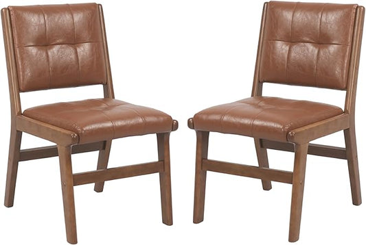 KCC Modern PU Leather Dining Chairs Set of 2, Upholstered Kitchen Chairs with Solid Wood Legs and Comfortable Seat for Dining Room/Lounge/Bedroom(Brown)