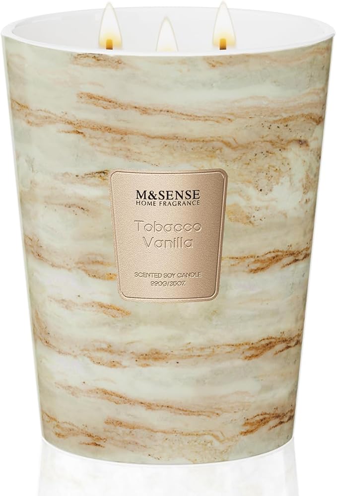 M&SENSE Extra Large Candle 35oz 150H TobaccoVanilla Scented Candle, 3 Wick Highly Scented Jar Candle, XL Candles Gift for Stress Relief, Meditation, Yoga