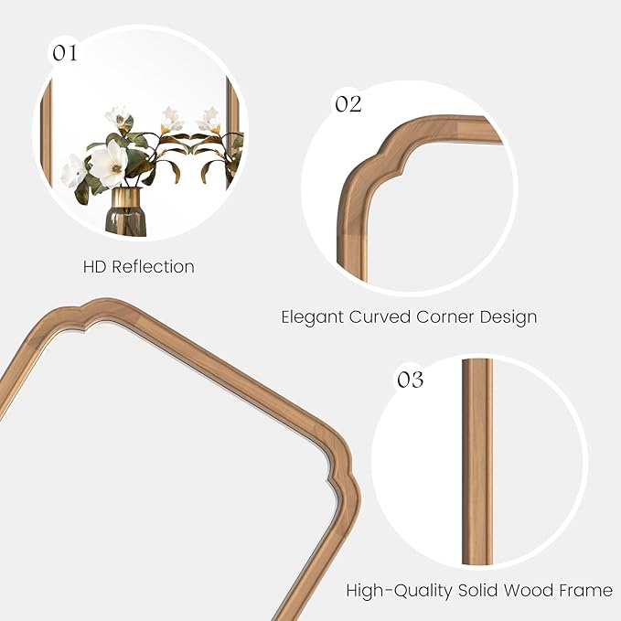 HOMECOOKIN Wood Bathroom Mirrors for Wall Mounted, 24" x 36" Rustic Wood Frame Wall Mirrors Decorative for Living Room or Bedroom Vanity Mirror (DH) A