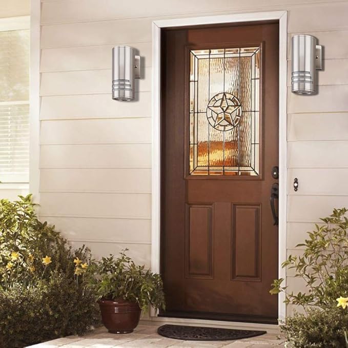 Cerdeco Modern Porch Light Outdoor Wall Lamp Cylinder Wall Sconce Suitable for Garden & Patio Satin Nickel Finished[ UL-Listed ]