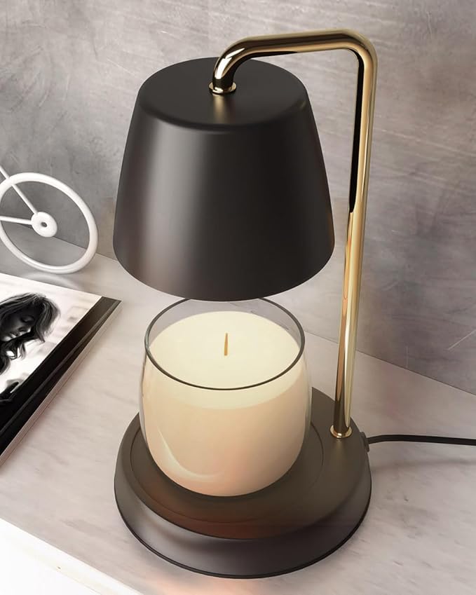 Candle Warmer Lamp with Timer and Dimmer - Electric Candle Lamp Warmer for Jar Candles - Ideal Home Decor Gift for Women, Daughter, and Mom - Includes 2 Bulbs (Black & Gold)