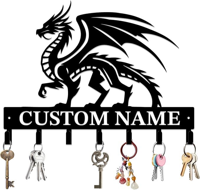 Personalized Evil Dragons Keys Hooks,Custom Name Metal Dragons Art Keys Hooks,Metal Dragons Lover Wall Home Storage Decorative Keys Hooks,Key Holder Hooks for Wall (Style F)
