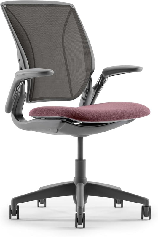 Humanscale World LM Poppy Seed Catena Mesh Ergonomic Office Chair for Desk with Muted Pink Autumn Seat, Adjustable Simple Desk Chair, Gray Frame