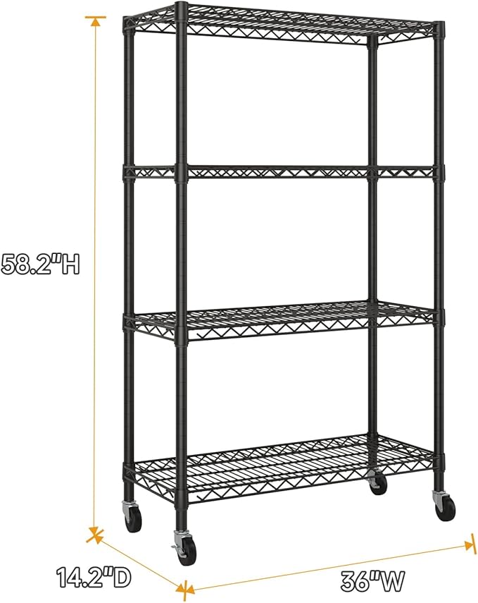 SINGAYE 4 Garage Heavy Duty Shelving Unit Kitchen Pantry Close Home Organizers and Storage Bathroom Shelf Laundry Room Organization Industrial Book Metal Wire Adjustable Shelves