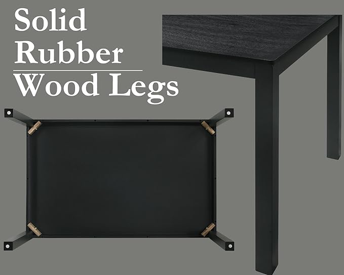 VESCASA Black Wood Dining Table with 4 Black Solid Wood Legs, 47.25" L Dinner Table for Dining Room, Kitchen, Restaurant