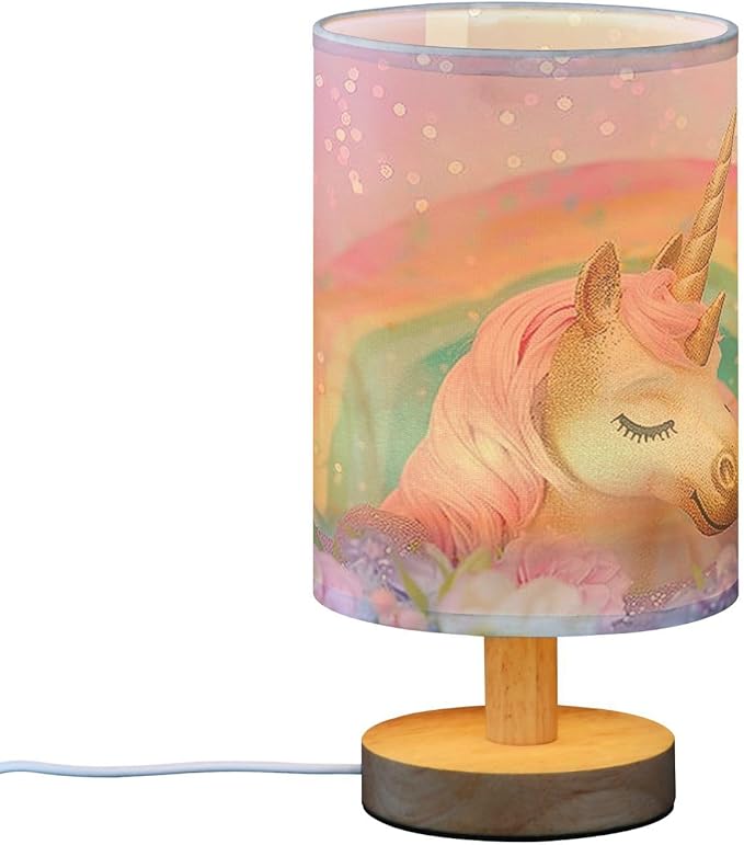 Bedside Lamp Pink Unicorn Cute Table Lamp with USB Port Wood Base for Living Room,Bedroom,Nightstand 214B5433