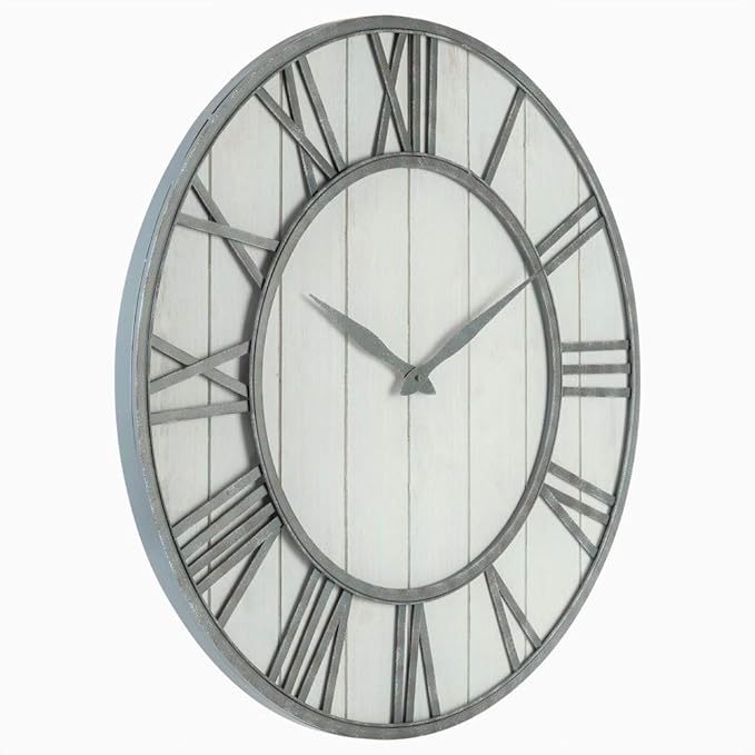 Oldtown Farmhouse Metal & Solid Wood Noiseless Wall Clock (Whitewash, 36-inch)