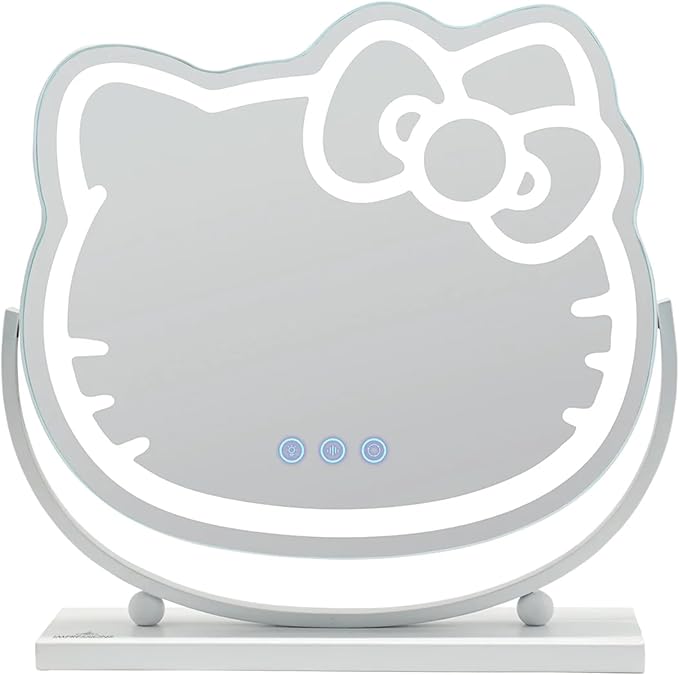 Impressions Vanity Hello Kitty Kawaii Desk Mirror with Lights and Adjustable Tilt, Multi Color Changing LED Strip Lighted Makeup Mirror with Touch Sensor Dimmer Switch for Desk