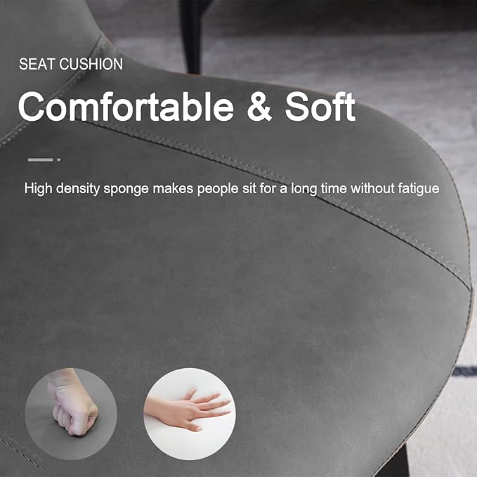 Dining Chairs, Modern PU Leather Dining Room Chair with Sturdy Metal Legs, Upholstered Seat Dinner Chairs Accent Side Chairs for Indoor Kitchen Living Room (Grey, Set of 2)