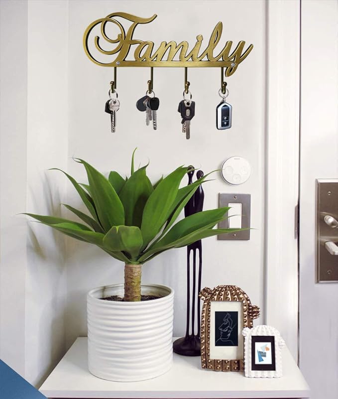 Myartte Key Holder- Key Hooks Decorative for Wall Decorative Zinc Alloy Key Organizer Rack with 4 Hooks -with Screws (Antique Brass Family)