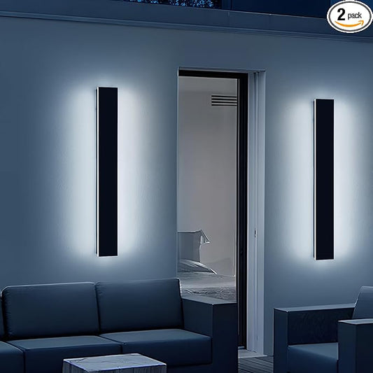 2 Pack 31.4inch Modern Outdoor LED Wall Sconce, Dimmable 3000K-6000K with Remote Control, IP65 Waterproof, Black Aluminium Long Exterior Wall Light Fixture for Porch, Patio, Garage, Yard