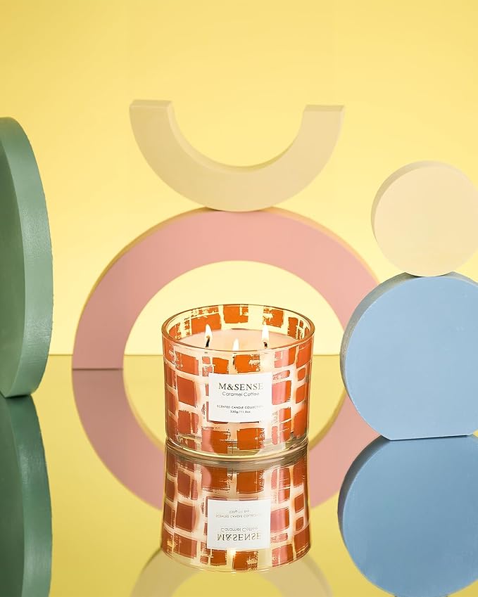 M&SENSE 3 Wick Caramel Coffee Scented, 11.6oz 60H Slow Burn, Soy Organic Wax Non Toxic Long Lasting, Jar Candle for Coffee Lover, Relaxing Aromatherapy Gifts for Women