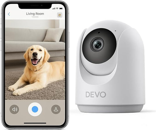 Devo Indoor Smart Cameras for Home Security 2K, 355 Pan-Tilt Human Pet Dog Baby Monitor Camera with Phone App, WiFi Home Camera Motion Detection, Color Night Vision 2-Way Audio, 256GB SD Card & Cloud