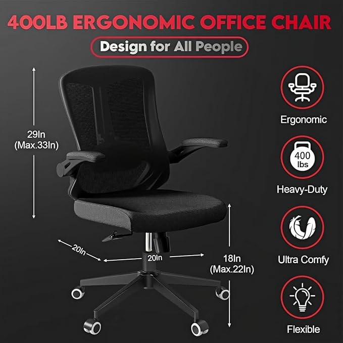 Ergonomic Office Chair - 400LB Comfy Desk Chairs with Adjustable Headrest and Lumbar Back Support, Mesh Computer Chairs with Wheels and Arms for Home Office, Study, Bedroom and Dorm (03black)