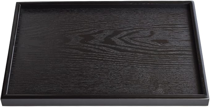 16 x 11 Inches Extra Large Solid Wood Serving Tray for Tea Coffee Table Snack Food Meals Serving Plate Kitchen Party Bar Breakfast Server with Raised Edges Black Wooden Decorative Ottoman Tray