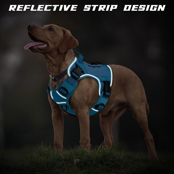 WINGOIN Blue Tactical Dog Harness for Large Dogs, Heavy Duty No Pull Dog Harness with Handle, Adjustable Reflective Military K9 German Shepherd Big Size Dog Vest for Walking, Training, Hunting (L)