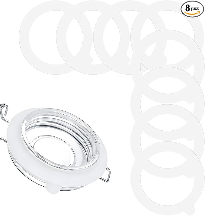 8PCS Rubber Seals for Glass Jars, Airtight Silicone Replacement Gasket,Food-Grade Silicone Gaskets (3.75" Diameter,Fits Mason Jars),Leakproof,Airtight Rings for Food Storage,Canning(White)