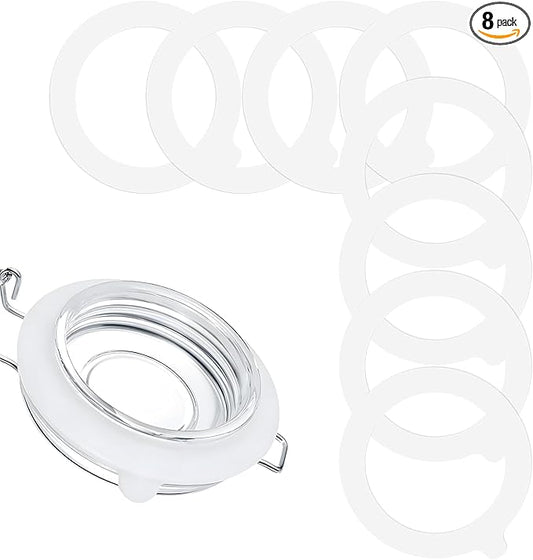 8PCS Rubber Seals for Glass Jars, Airtight Silicone Replacement Gasket,Food-Grade Silicone Gaskets (3.75" Diameter,Fits Mason Jars),Leakproof,Airtight Rings for Food Storage,Canning(White)