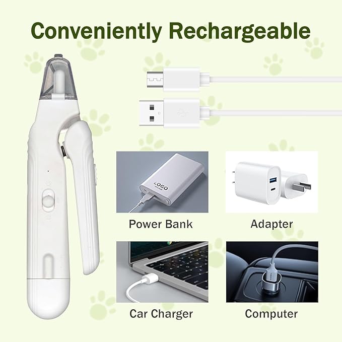 Pupnourish Nail Trimmer, 2026 New 2-in-1 LED Dog Nail Trimmers Grinder & Clipper, USB Rechargeable, with Multiple Sanding Ports & Splash Guard, for Dogs & Cats, Pet Paws Grooming Tool (White)